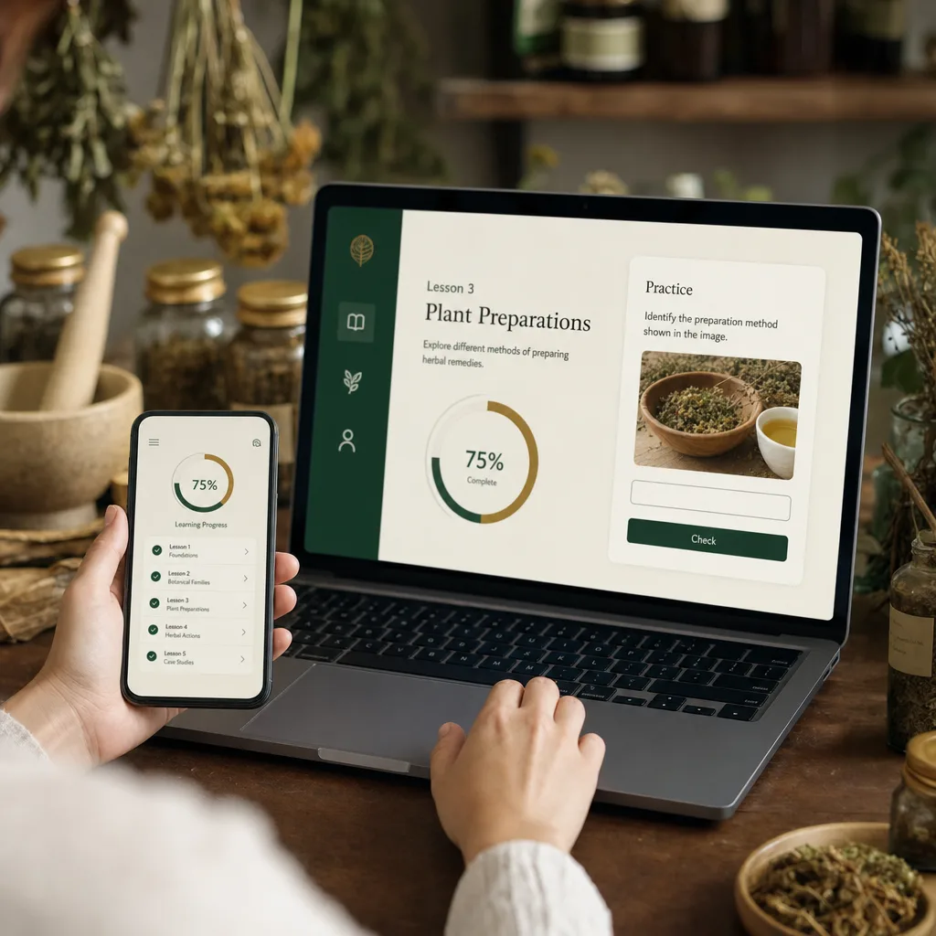 Inside the program: course dashboard with modules, lessons and reference guides